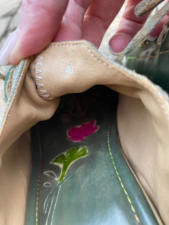 Green Hand-Painted Leather Studded Block Heel Clog Sandals sz 9.5 - Picture 7 of 9